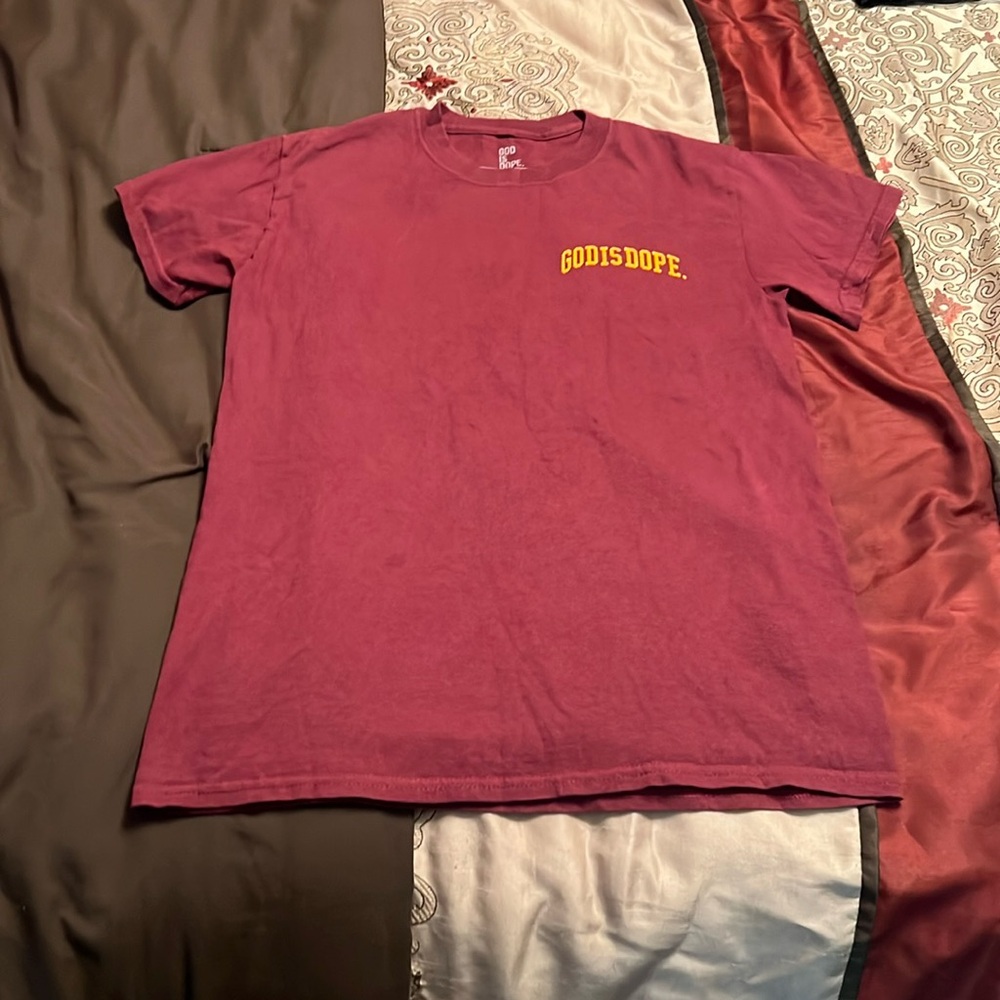 Maroon and orange small god is dope top